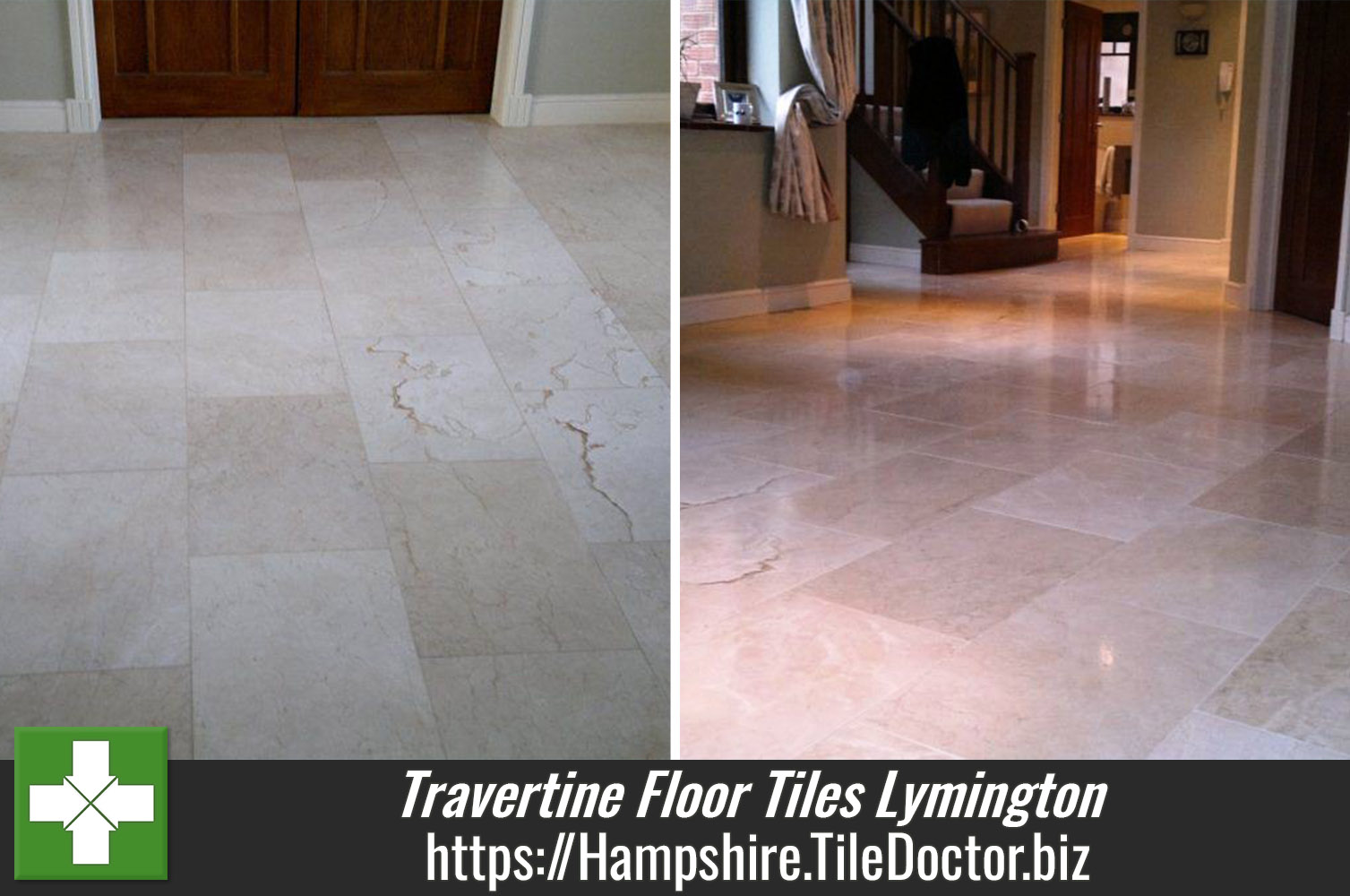 Cleaning Polishing Travertine Floor Tiles in Lymington