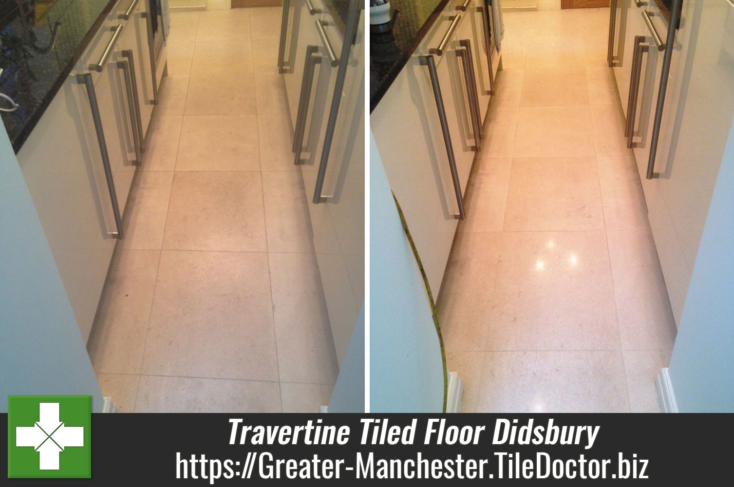 Recently Laid Travertine Tiled Floor Cleaned in Didsbury