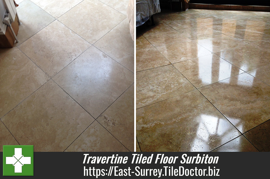 Travertine Tiled Floor Diamond Polished in Surbiton