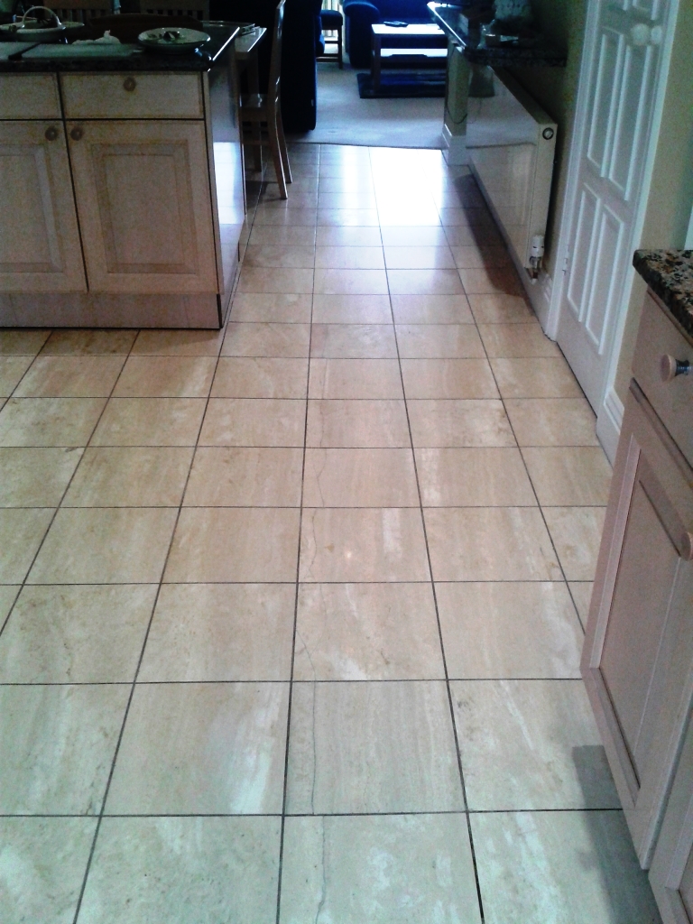 Travertine tiled floor after cleaning in Sandbanks