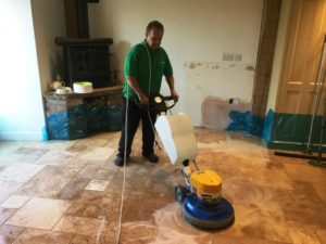 Travertine Kitchen Tiles During Cleaning Helmdon