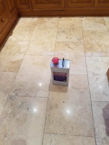 Travertine Tiled Floor During Sealing Bury