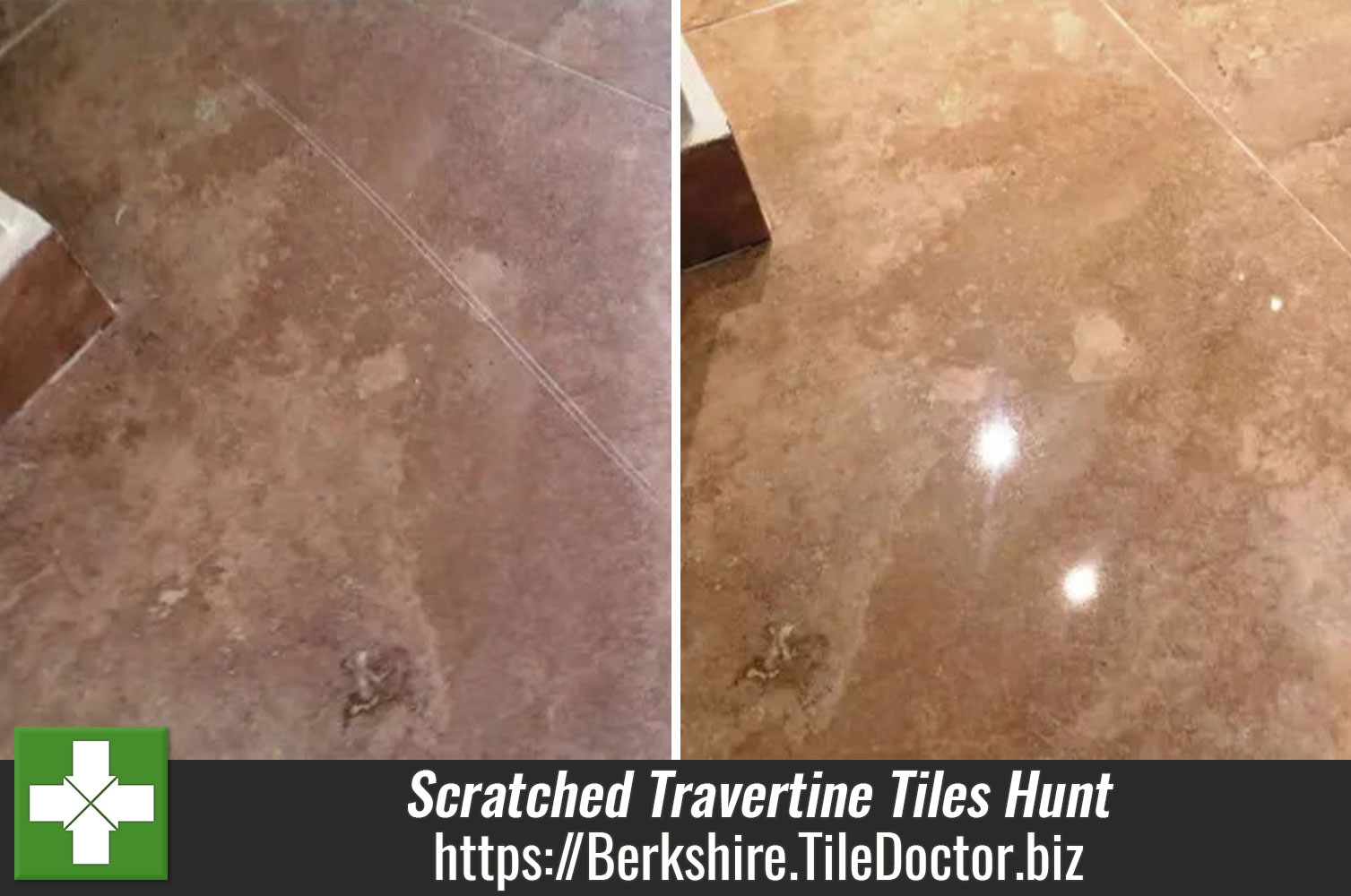 Dirty and Scratched Travertine Tiles Burnished in Hunt