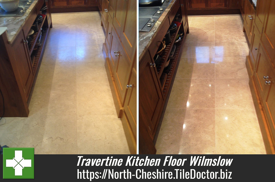 Travertine Kitchen Floor Stripped And Resealed In Wilmslow, Cheshire