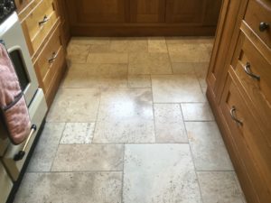 Tumbled Travertine Kitchen floor after Cleaning in Lower Boddington