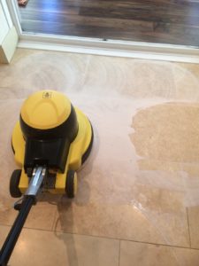 Travertine Tiled Floor During Polishing Blackburn