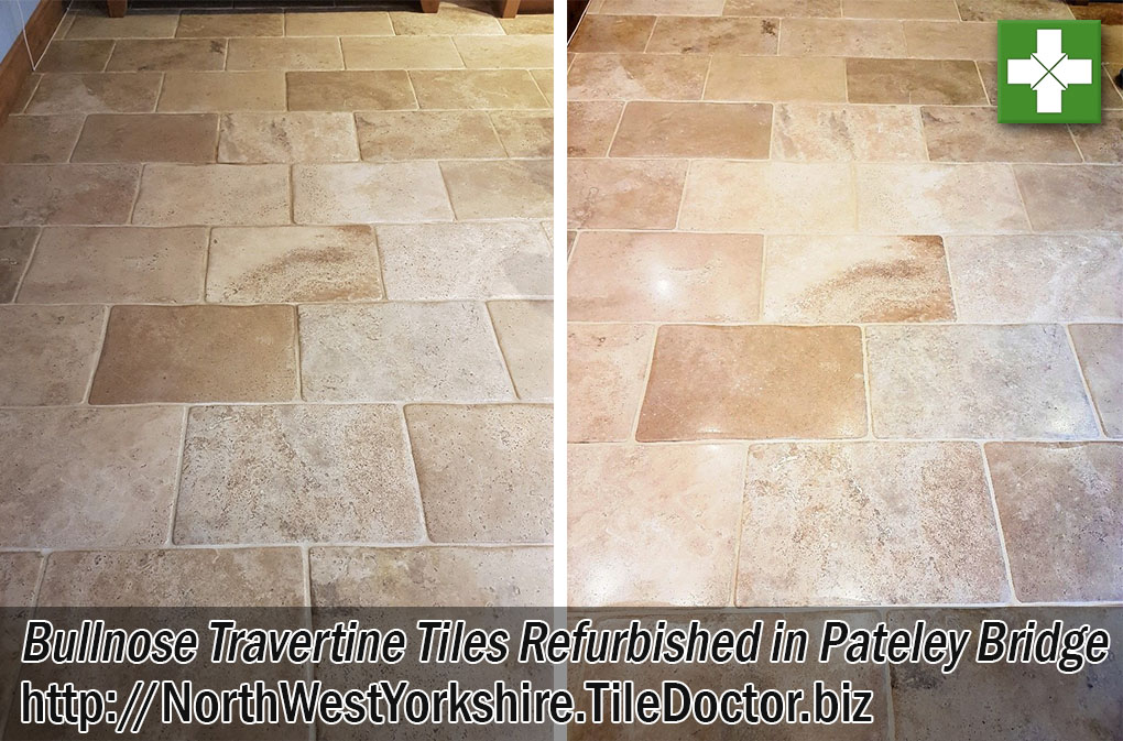 Bullnose Travertine Floor Before and After Cleaning and Sealing in Pateley Bridge