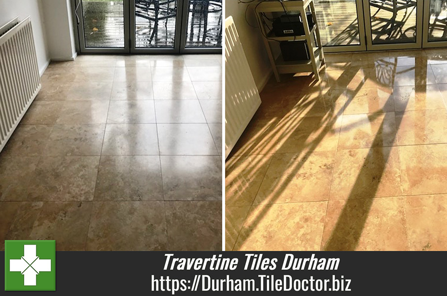 Dull Travertine Tiles Polished and Sealed in Durham