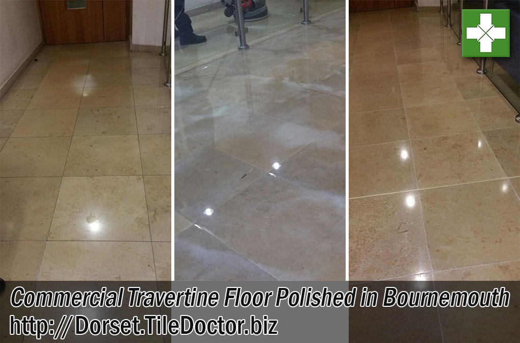 Commercial Travertine Tiled Floor Before and After Polishing Bournemouth