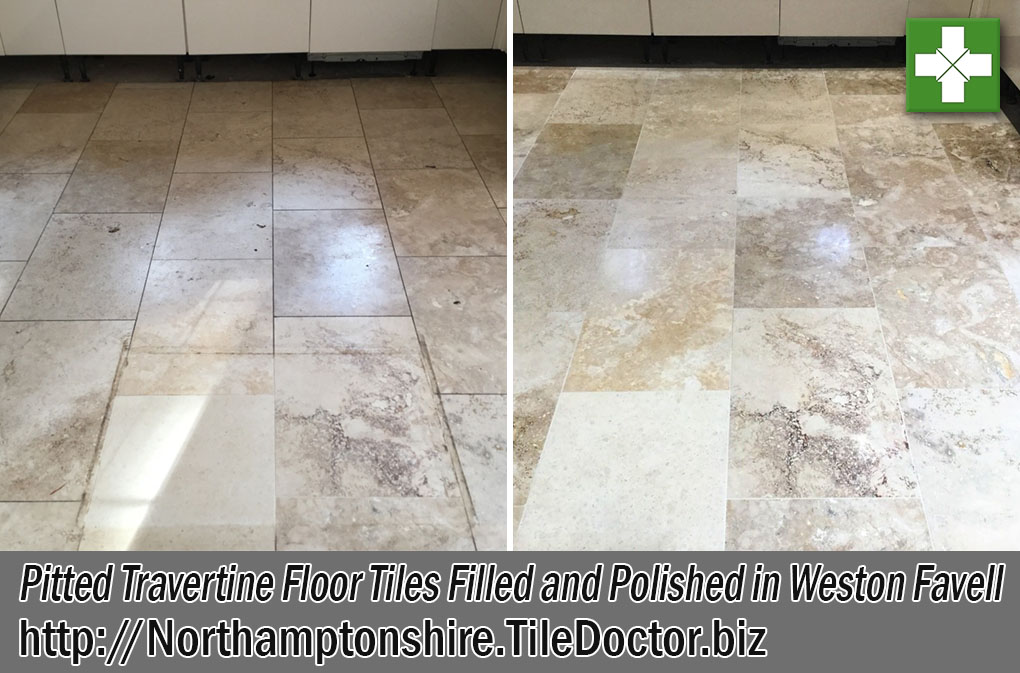 Pitted Travertine Floor Tiles Before After Renovation Weston Favell