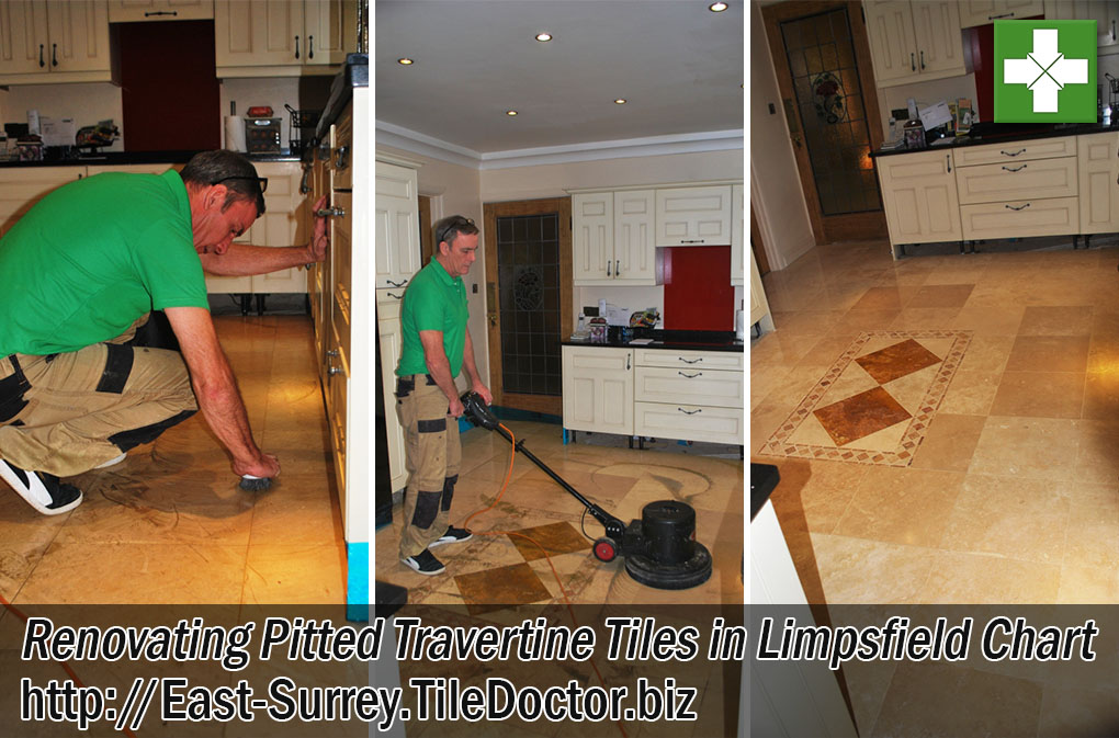 Pitted Travertine Tiled Kitchen Floor Before After Polishing Limpsfield Chart