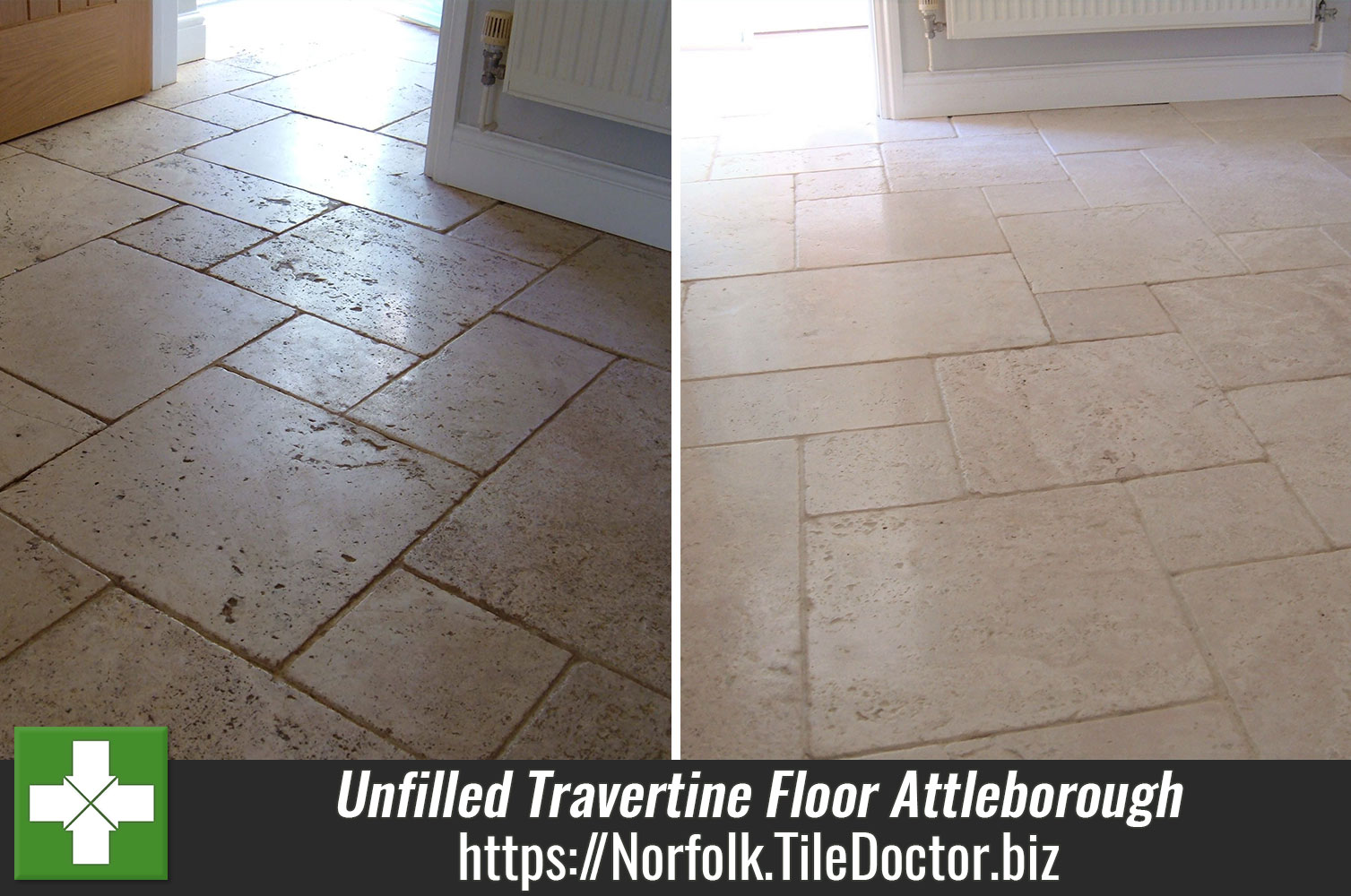 Restoring a Heavily Soiled Unfilled Travertine Floor in Attleborough