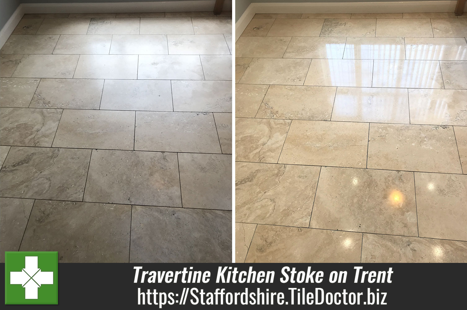 Travertine Kitchen Floor Polished in Stoke-on-Trent