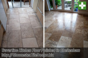 Travertine Kitchen Tiles Before After Polishing Cheltenham