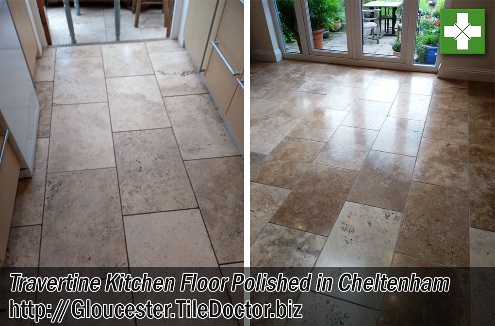 Travertine Kitchen Tiles Before After Polishing Cheltenham