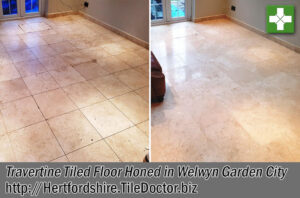 Travertine Tiled Floor Before and After Honing Welwyn Garden City