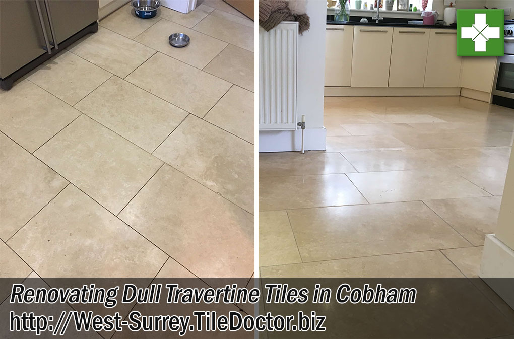 Travertine Tiled Flooring Before and After Renovation Cobham