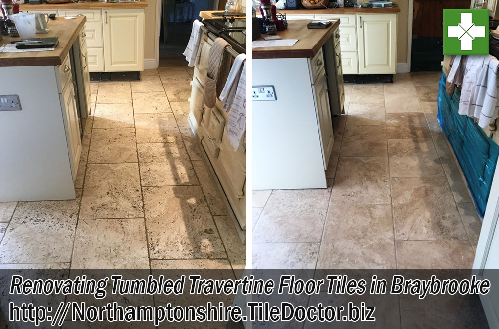 Tumbled Travertine Tiled Kitchen Floor Before After Renovation Braybrooke