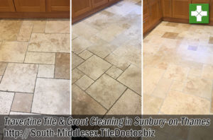 Travertine Tile Grout Before After Cleaning Sunbury-on-Thames