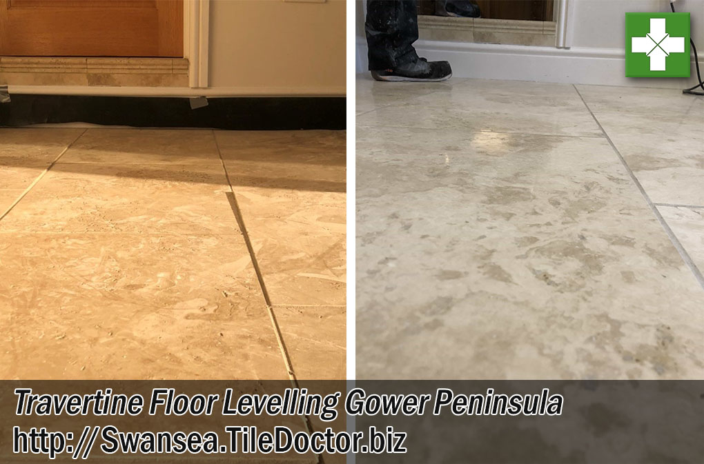 Uneven Travertine Tiled Kitchen Floor Before After Milling Gower Peninsula