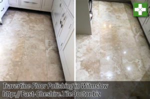 Travertine Tiled Kitchen Floor Before and After Polishing Wilmslow