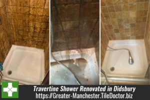 Travertine Shower Cubicle Before and After Renovation Didsbury