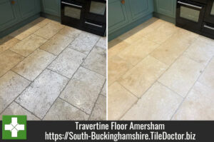 Dirty Travertine Kitchen Floor Renovated in Amersham