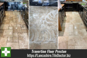 Honed Travertine Kitchen Floor Renovated in Preston