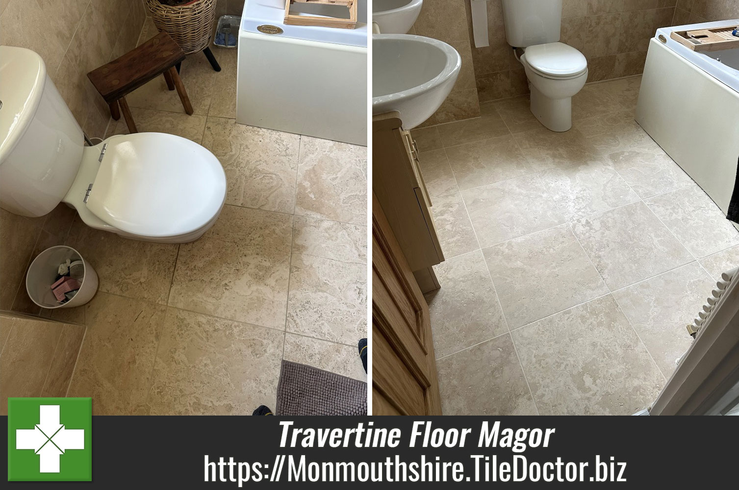 Travertine Tiled Bathroom Floor Renovation Magor Newport